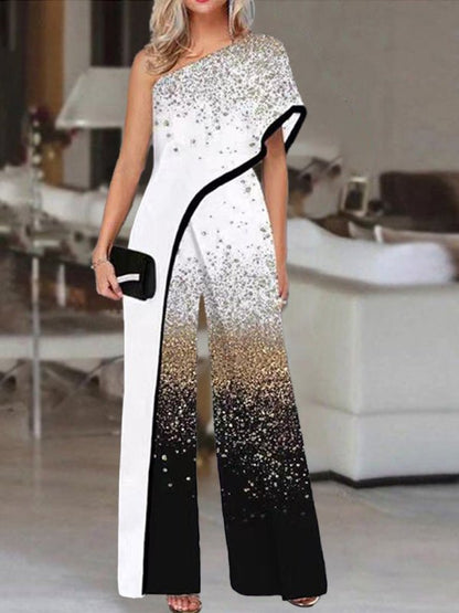 Women's Jumpsuits Printed Sloping Shoulder Irregular Jumpsuit - LuckyFash™