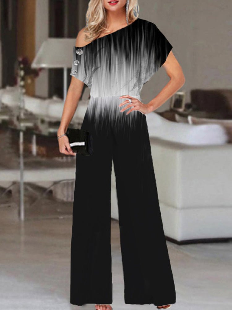 Women's Jumpsuits Printed Sloping Shoulder Wide Leg Jumpsuit - LuckyFash™