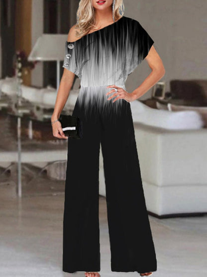 Women's Jumpsuits Printed Sloping Shoulder Wide Leg Jumpsuit - LuckyFash™