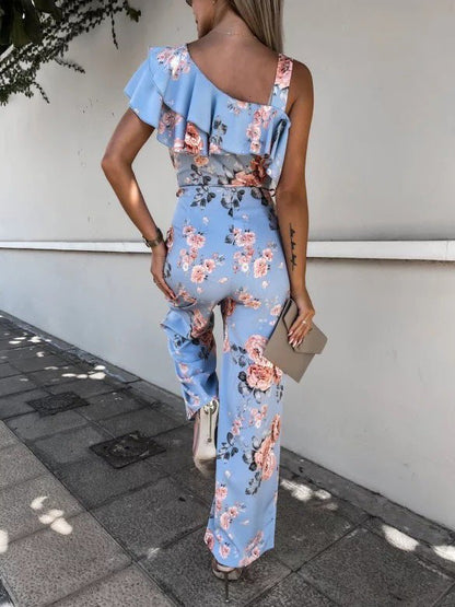 Women's Jumpsuits Printed Suspender Belted Sloping Shoulder Jumpsuit - LuckyFash™