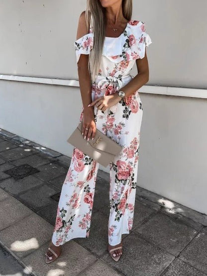 Women's Jumpsuits Printed Suspender Belted Sloping Shoulder Jumpsuit - LuckyFash™