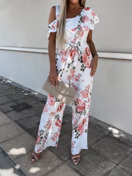 Women's Jumpsuits Printed Suspender Belted Sloping Shoulder Jumpsuit - LuckyFash™