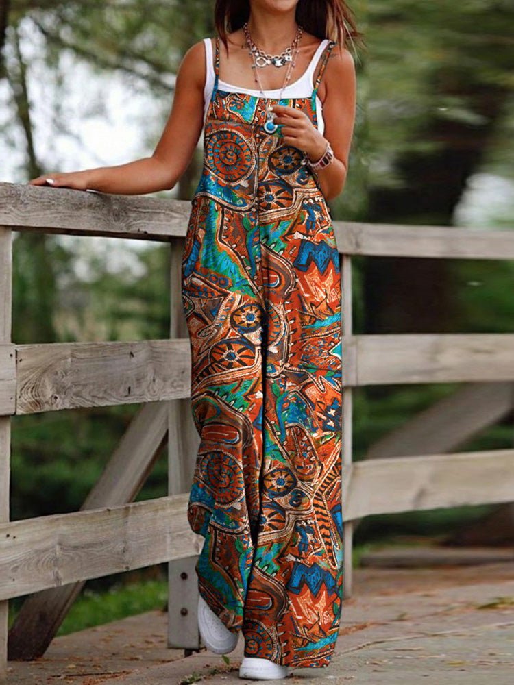 Women's Jumpsuits Printed Suspenders Wide-Leg Jumpsuit - LuckyFash™
