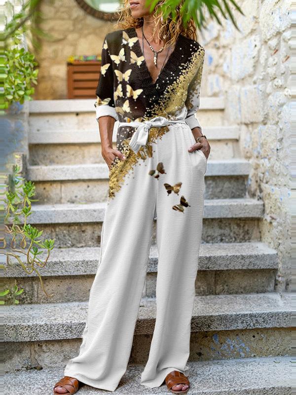 Women's Jumpsuits Retro Print Long Sleeve Pocket Jumpsuit - LuckyFash™