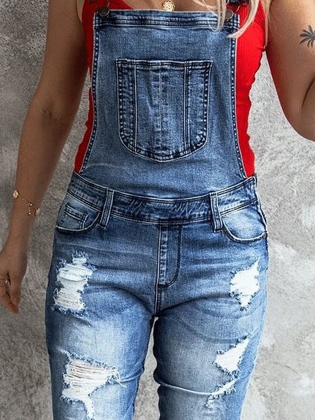 Women's Jumpsuits Retro Ripped Elastic Denim Suspenders Jumpsuit - LuckyFash™
