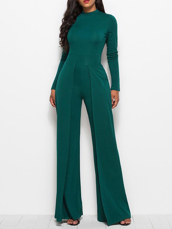 Women's Jumpsuits Round Neck Long Sleeve Wide-Leg Jumpsuit - LuckyFash™