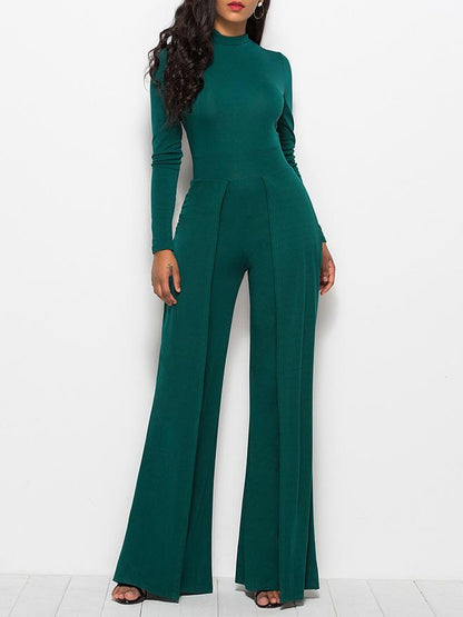 Women's Jumpsuits Round Neck Long Sleeve Wide-Leg Jumpsuit - LuckyFash™