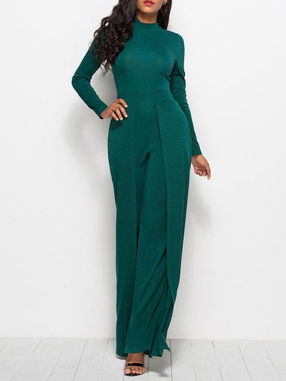 Women's Jumpsuits Round Neck Long Sleeve Wide-Leg Jumpsuit - LuckyFash™