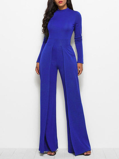 Women's Jumpsuits Round Neck Long Sleeve Wide-Leg Jumpsuit - LuckyFash™