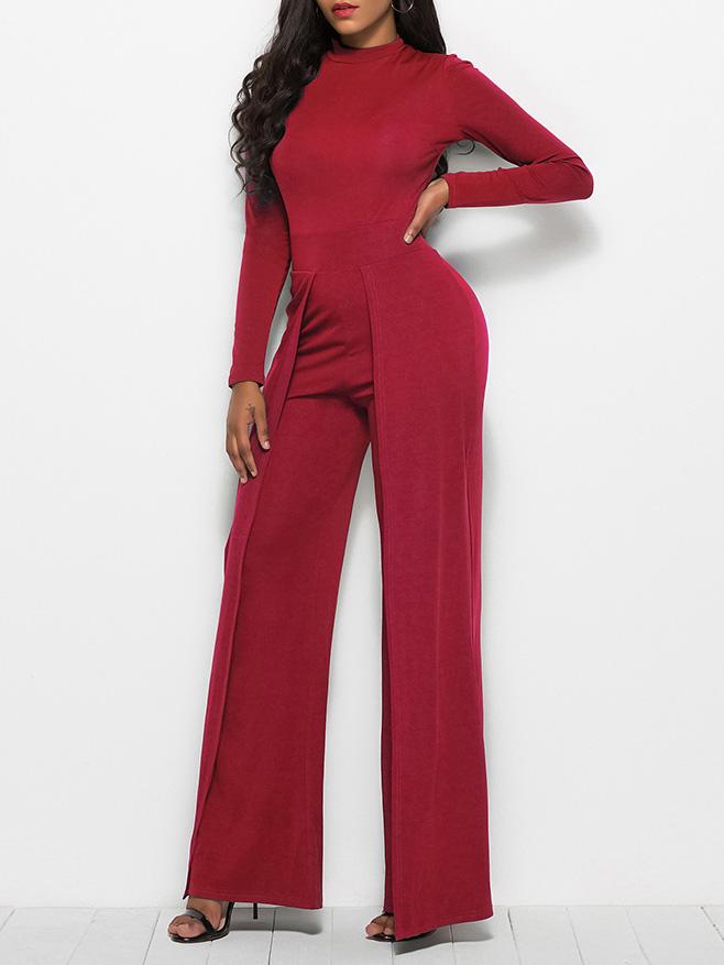 Women's Jumpsuits Round Neck Long Sleeve Wide-Leg Jumpsuit - LuckyFash™