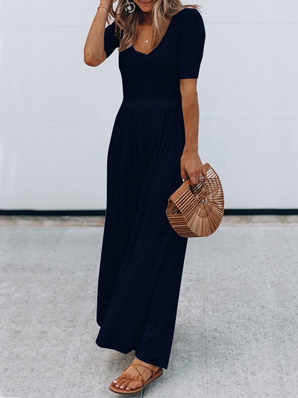 Women's Jumpsuits Round Neck Short Sleeve Casual Jumpsuit - LuckyFash™