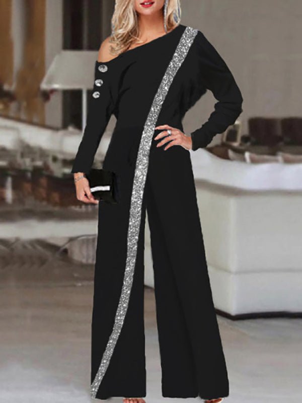 Women's Jumpsuits Sequin Stitching Off Shoulder Wide Leg Jumpsuit - LuckyFash™