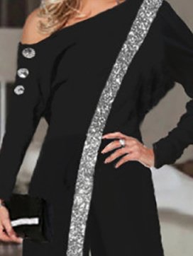 Women's Jumpsuits Sequin Stitching Off Shoulder Wide Leg Jumpsuit - LuckyFash™