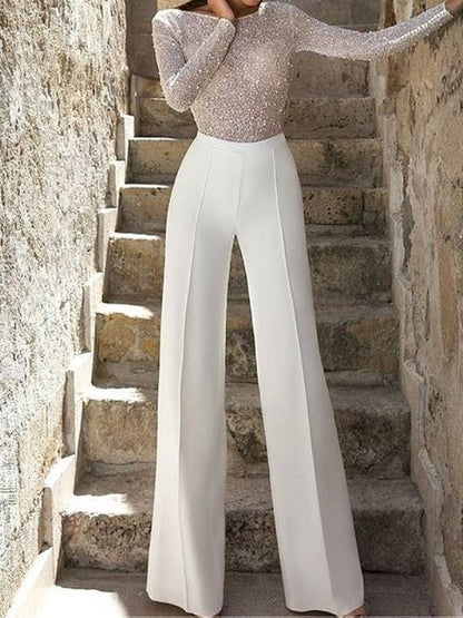 Women's Jumpsuits Shiny Paneled Bare Back Long Sleeve Jumpsuit - LuckyFash™