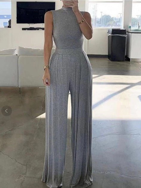 Women's Jumpsuits Simple Solid Turtleneck Sleeveless Jumpsuit - LuckyFash™