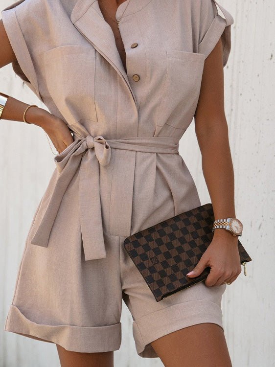 Women's Jumpsuits Single-Breasted Lace-Up Pocket Jumpsuit - LuckyFash™