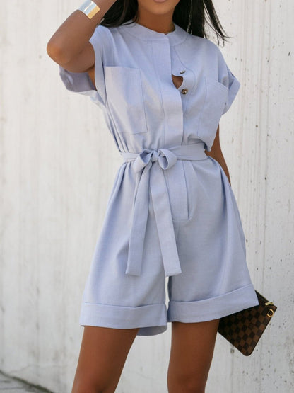 Women's Jumpsuits Single-Breasted Lace-Up Pocket Jumpsuit - LuckyFash™