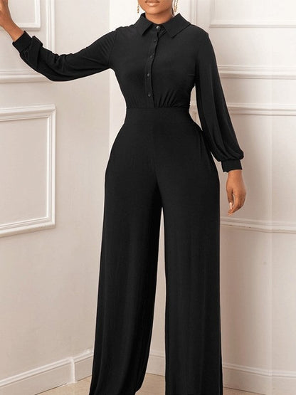 Women's Jumpsuits Single-Breasted Long Sleeve Straight Slim Fit Jumpsuit - LuckyFash™