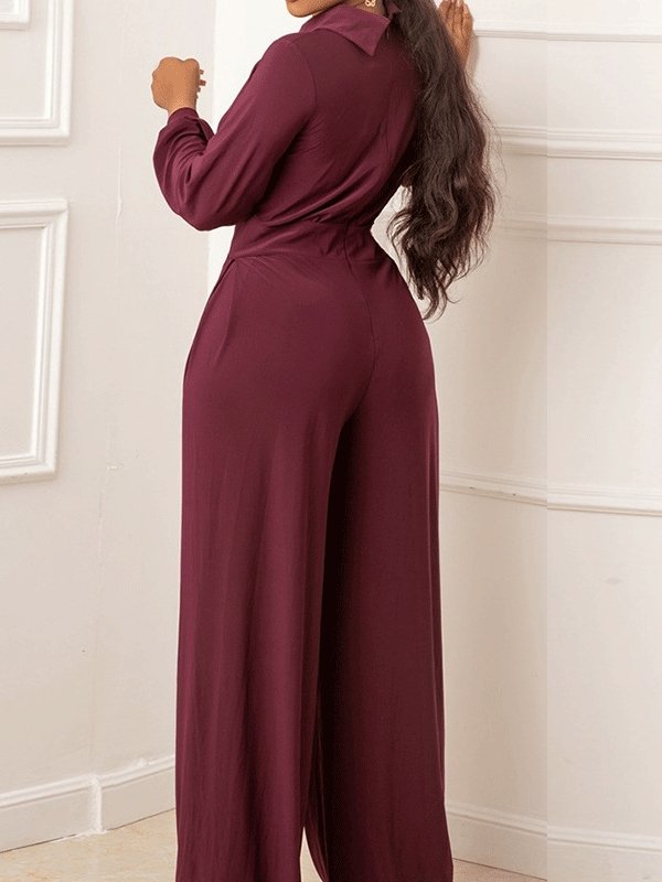 Women's Jumpsuits Single-Breasted Long Sleeve Straight Slim Fit Jumpsuit - LuckyFash™