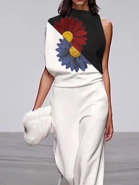 Women's Jumpsuits Sleeveless Turtleneck Printed Jumpsuit - LuckyFash™