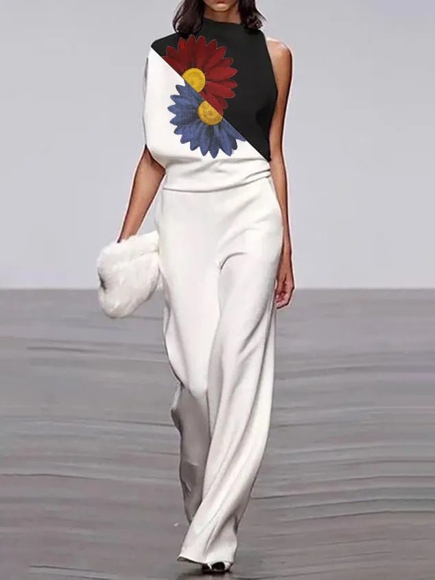 Women's Jumpsuits Sleeveless Turtleneck Printed Jumpsuit - LuckyFash™