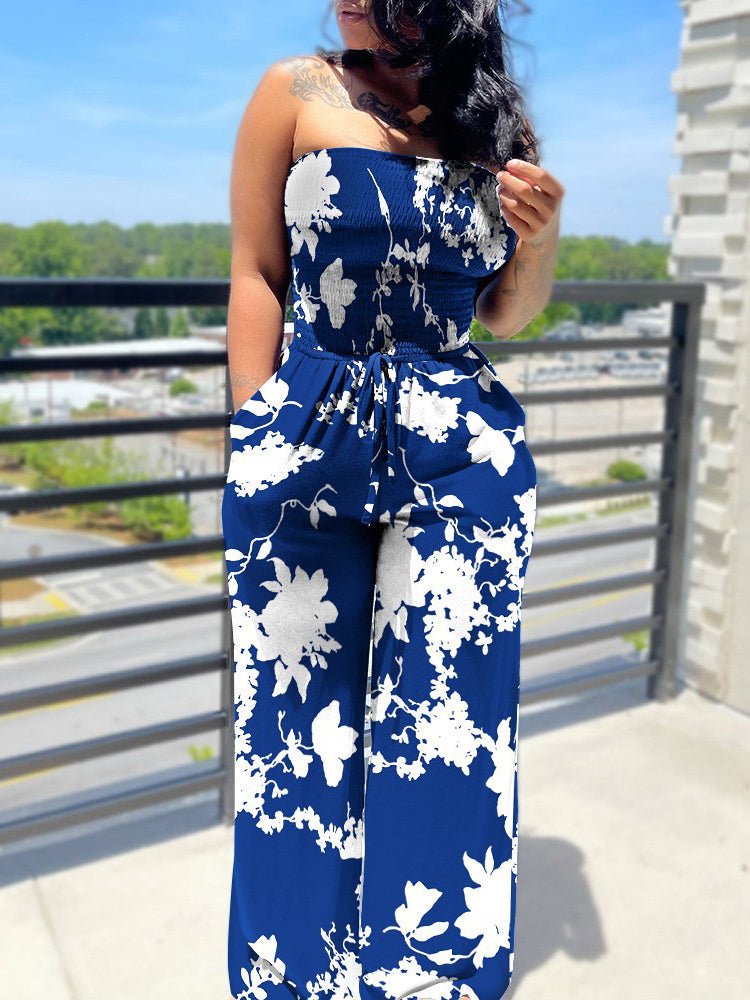 Women's Jumpsuits Slim Fit Sleeveless Bandeau Print Jumpsuit - LuckyFash™