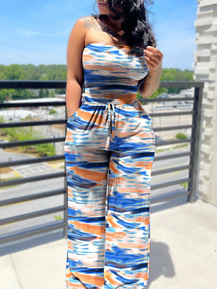 Women's Jumpsuits Slim Fit Sleeveless Bandeau Print Jumpsuit - LuckyFash™