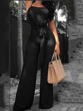 Women's Jumpsuits Sling Belted High Stretch Bare Back Jumpsuit - LuckyFash™