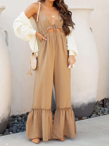Women's Jumpsuits Sling Hollow Ruffled Flared Jumpsuit - LuckyFash™