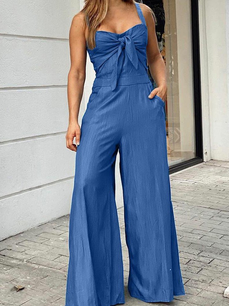 Women's Jumpsuits Sling Lace-Up Pocket Wide-Leg Jumpsuit - LuckyFash™