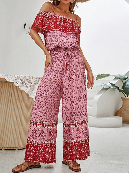 Women's Jumpsuits Sling Off Shoulder Print Wide Leg Jumpsuit - LuckyFash™