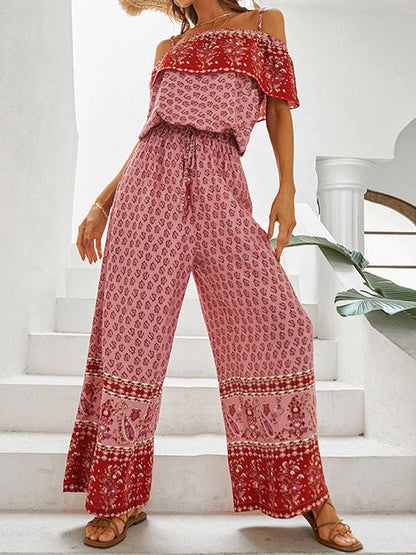 Women's Jumpsuits Sling Off Shoulder Print Wide Leg Jumpsuit - LuckyFash™