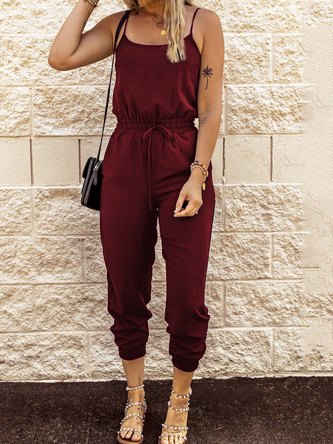 Women's Jumpsuits Sling Tie Elastic Waist Pocket Slim Fit Jumpsuit - LuckyFash™
