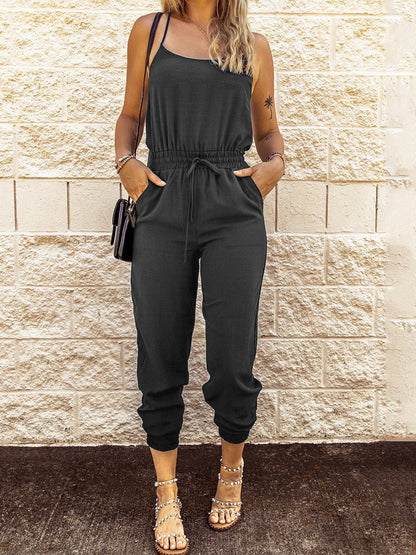 Women's Jumpsuits Sling Tie Elastic Waist Pocket Slim Fit Jumpsuit - LuckyFash™