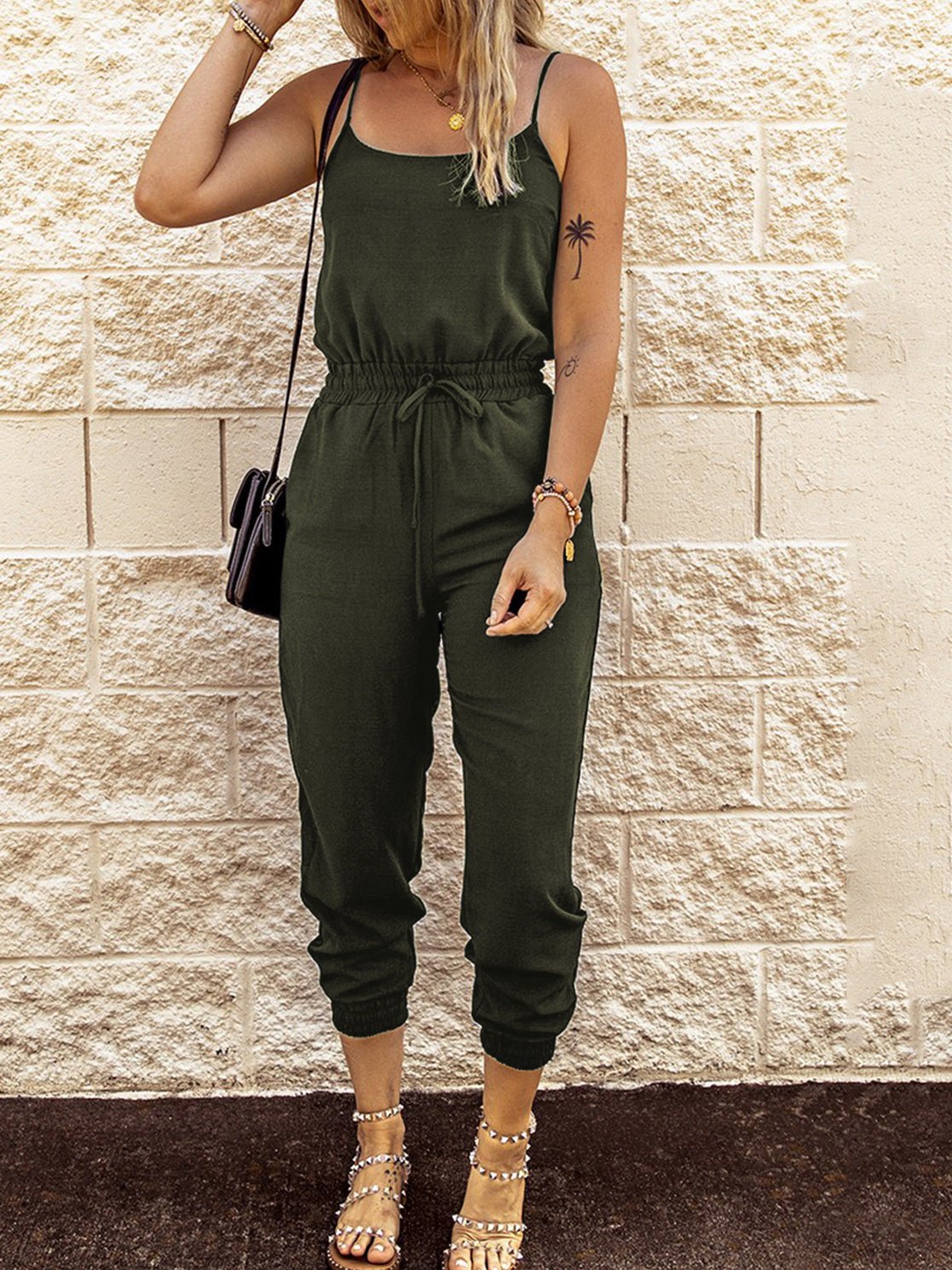Women's Jumpsuits Sling Tie Elastic Waist Pocket Slim Fit Jumpsuit - LuckyFash™