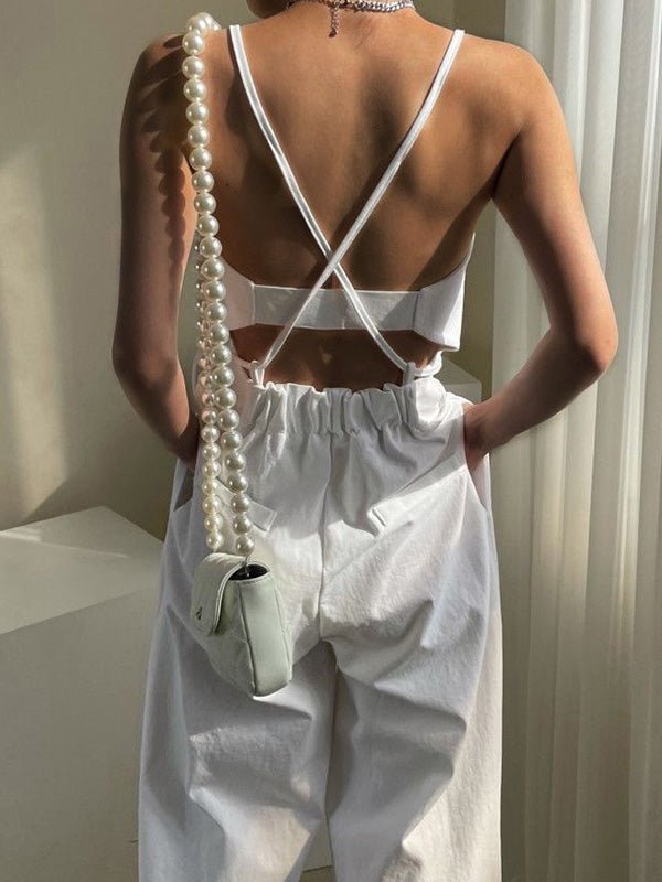 Women's Jumpsuits Sling Zip Pocket High Waist Wide Leg Jumpsuit - LuckyFash™