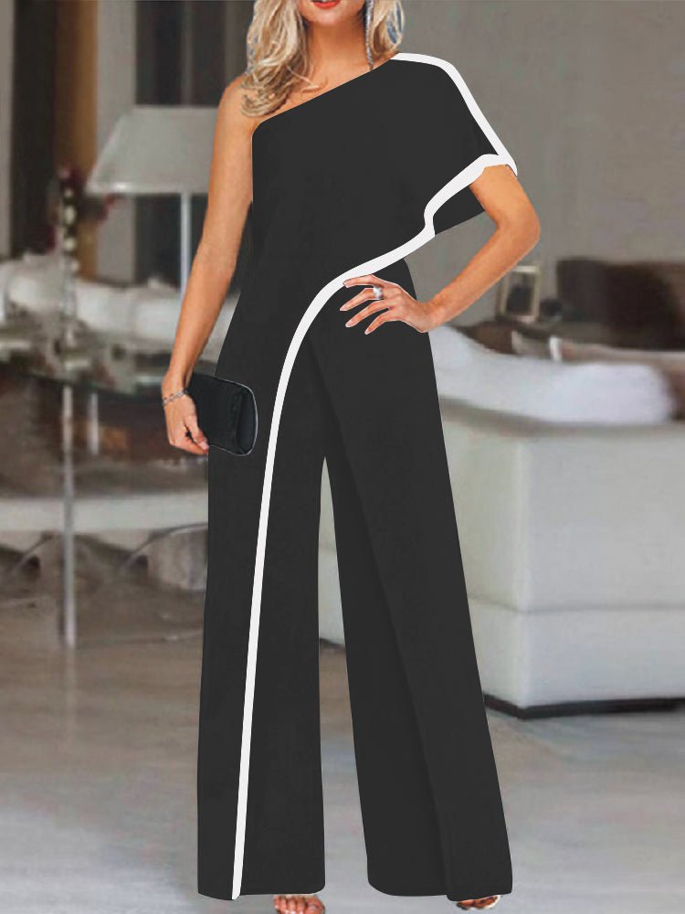 Women's Jumpsuits Sloping Shoulder Contrasting Edge Jumpsuit - LuckyFash™