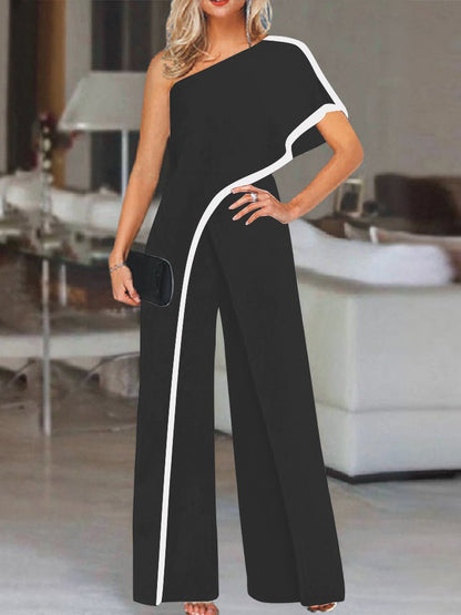 Women's Jumpsuits Sloping Shoulder Contrasting Edge Jumpsuit - LuckyFash™