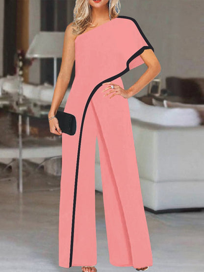 Women's Jumpsuits Sloping Shoulder Contrasting Edge Jumpsuit - LuckyFash™