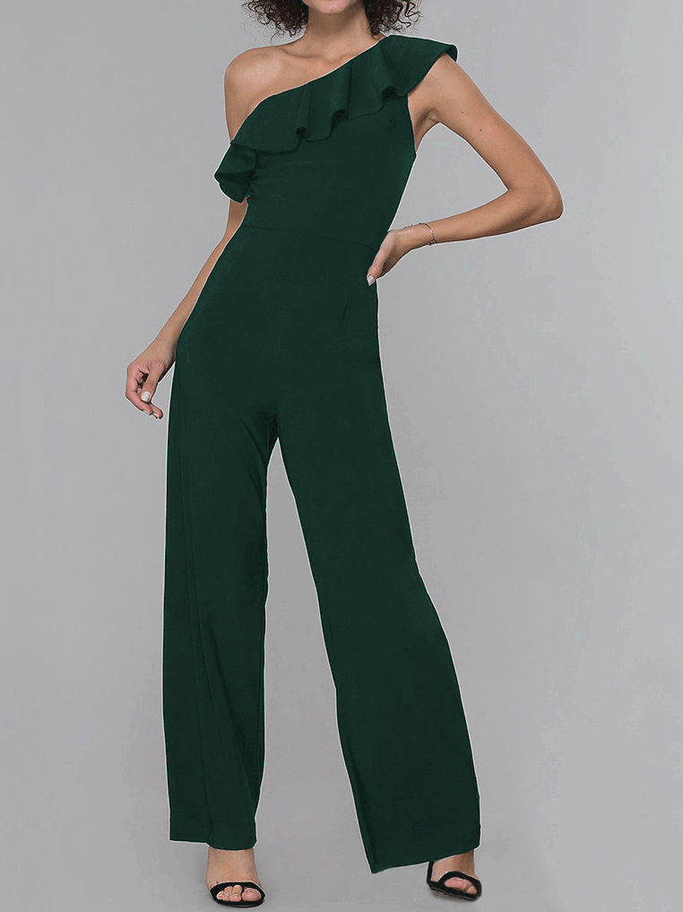 Women's  Jumpsuits Sloping Shoulder Solid Ruffle Jumpsuit - LuckyFash™