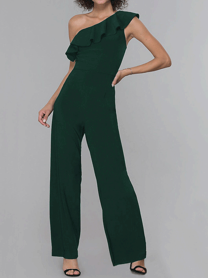 Women's  Jumpsuits Sloping Shoulder Solid Ruffle Jumpsuit - LuckyFash™