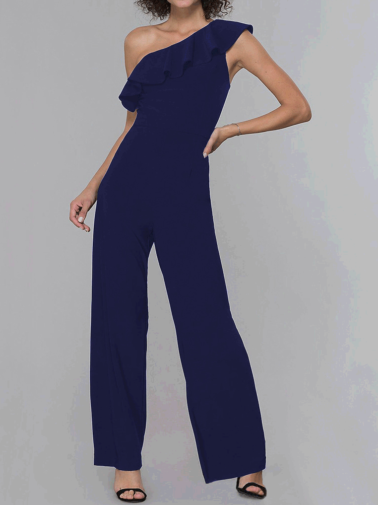Women's  Jumpsuits Sloping Shoulder Solid Ruffle Jumpsuit - LuckyFash™