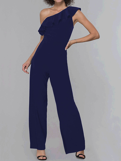 Women's  Jumpsuits Sloping Shoulder Solid Ruffle Jumpsuit - LuckyFash™