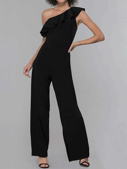 Women's  Jumpsuits Sloping Shoulder Solid Ruffle Jumpsuit - LuckyFash™