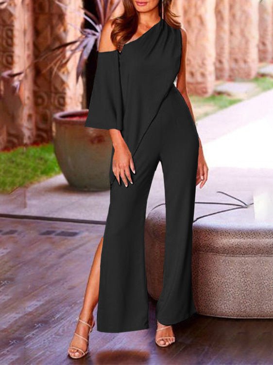 Women's Jumpsuits Sloping Shoulder Wide-Leg Slit Jumpsuit - LuckyFash™