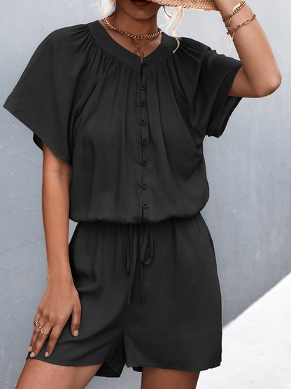 Women's Jumpsuits Solid Button Pleated Lace-Up Jumpsuit - LuckyFash™