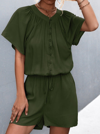 Women's Jumpsuits Solid Button Pleated Lace-Up Jumpsuit - LuckyFash™