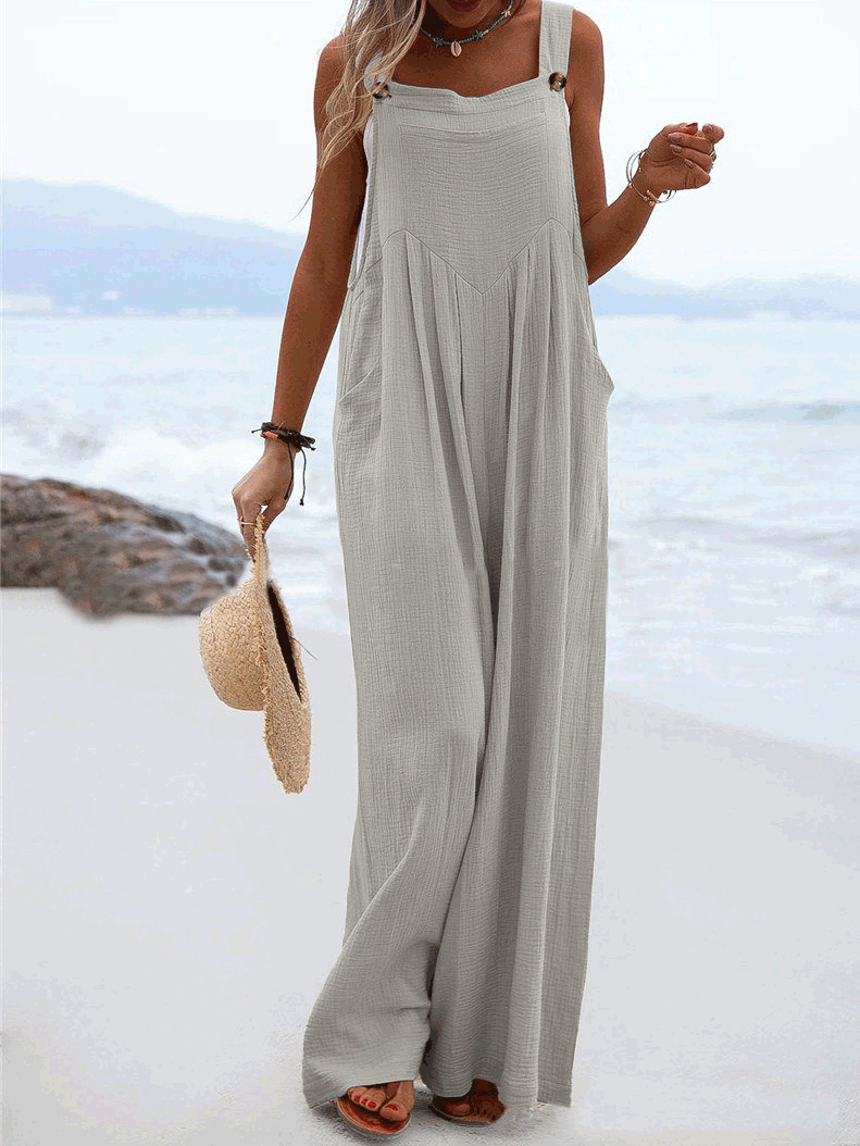 Women's Jumpsuits Solid Button Sling Pocket Wide-Leg Jumpsuit - LuckyFash™