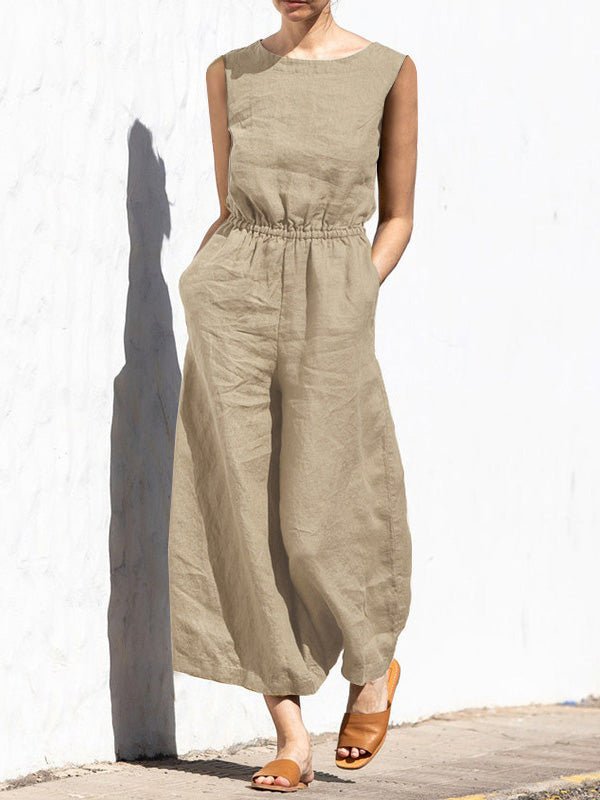 Women's Jumpsuits Solid Elastic Waist Pocket Sleeveless Jumpsuit - LuckyFash™