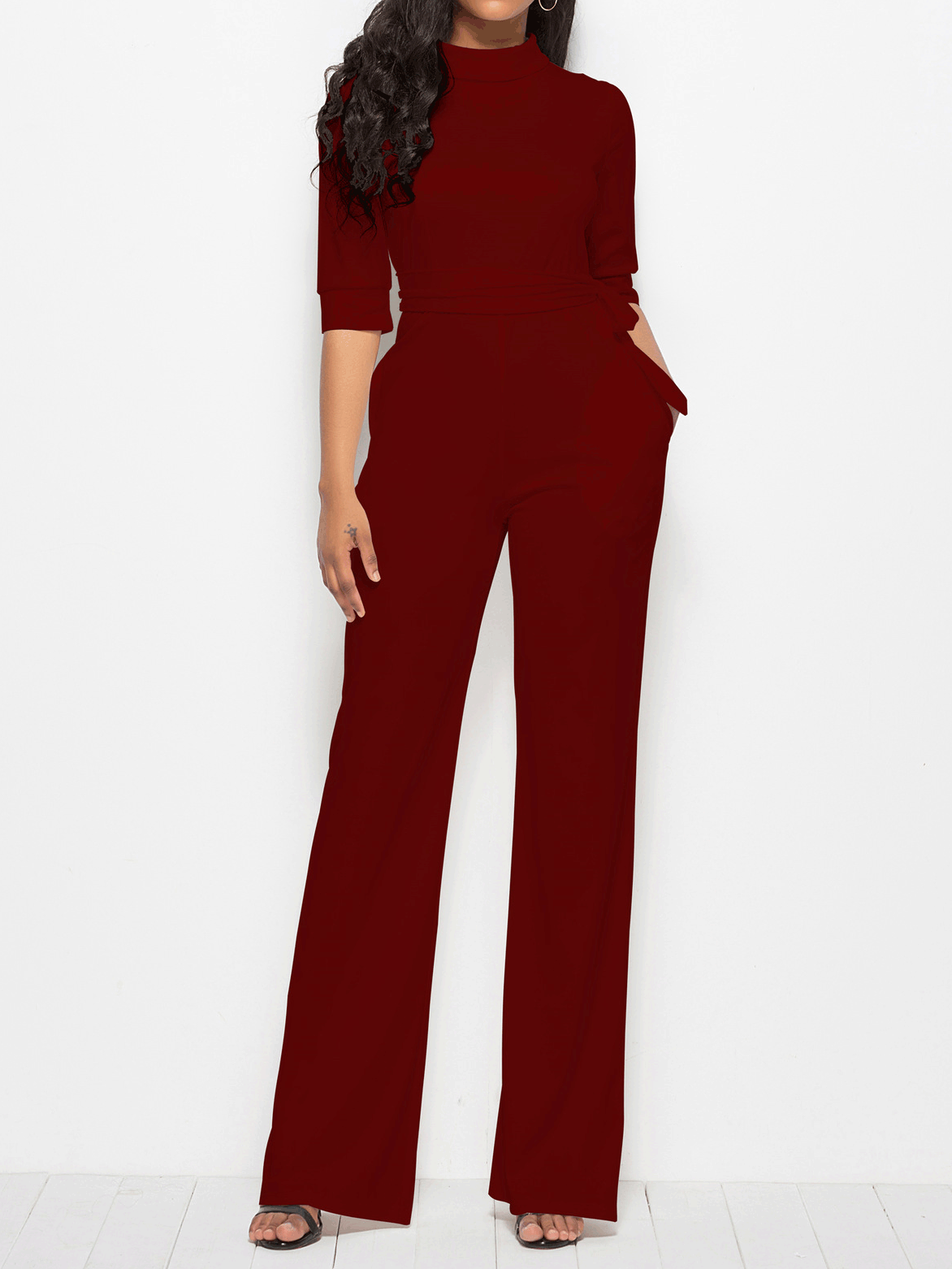 Women's  Jumpsuits Solid Half Sleeve Stand Collar Wide Leg Jumpsuit - LuckyFash™